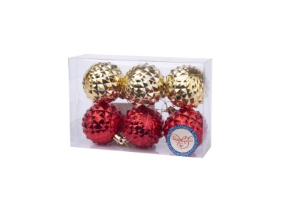 Новогоднее подвесное украшение Ассорти золотое, красное из полистирола, набор из 6 шт / 6х6х6см Новогоднее подвесное украшение Ассорти золотое, красное из полистирола, набор из 6 шт / 6х6х6см