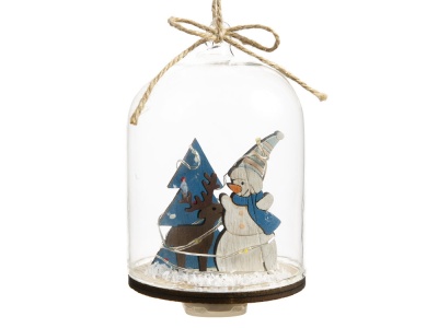 Новогоднее украшение Снеговик в колбе из древесины тополя и стекла, со светодиодной подсветкой, в комплекте с 2-мя батарейками CR2032, мощностью 0,06 Вт, напряжением 3В / 11x7см Новогоднее украшение Снеговик в колбе из древесины тополя и стекла, со светодиодной подсветкой, в комплекте с 2-мя батарейками CR2032, мощностью 0,06 Вт, напряжением 3В / 11x7см