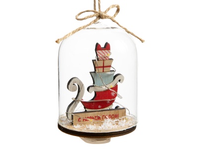 Новогоднее украшение Сани в колбе из древесины тополя и стекла, со светодиодной подсветкой, в комплекте с 2-мя батарейками CR2032, мощностью 0,06 Вт, напряжением 3В / 11x7см Новогоднее украшение Сани в колбе из древесины тополя и стекла, со светодиодной подсветкой, в комплекте с 2-мя батарейками CR2032, мощностью 0,06 Вт, напряжением 3В / 11x7см