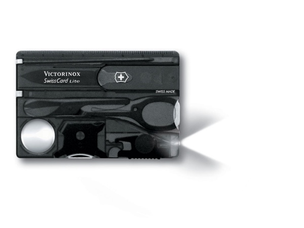 Швейцарская карточка VICTORINOX SwissCard Lite, 13 функций, полупрозрачная чёрная Швейцарская карточка VICTORINOX SwissCard Lite, 13 функций, полупрозрачная чёрная