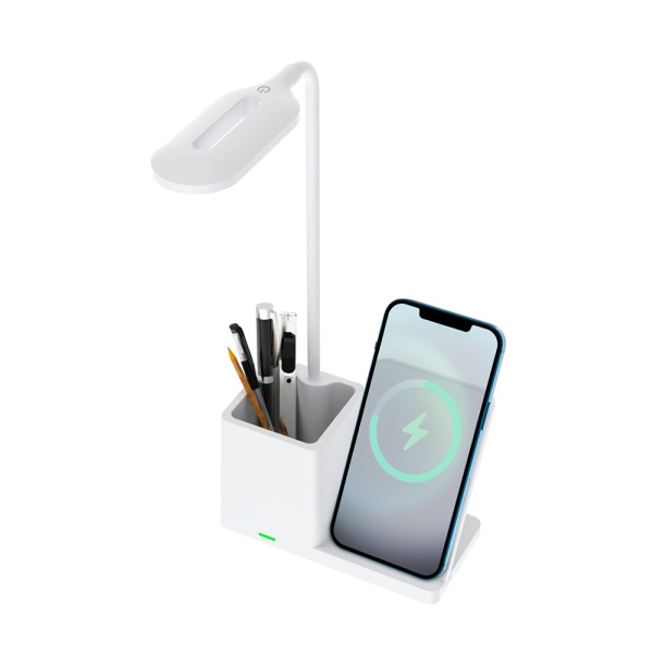 Настольная лампа с беспроводной зарядкой Stark, белая Настольная лампа с беспроводной зарядкой Stark, белая
