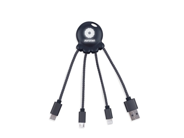 Зарядный кабель Octopus Light с подсветкой логотипа, черный Зарядный кабель Octopus Light с подсветкой логотипа, черный